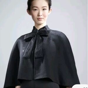 Neiman Marcus Prabal Gurung Black Cape Shawl One Size with Bow and Sequins